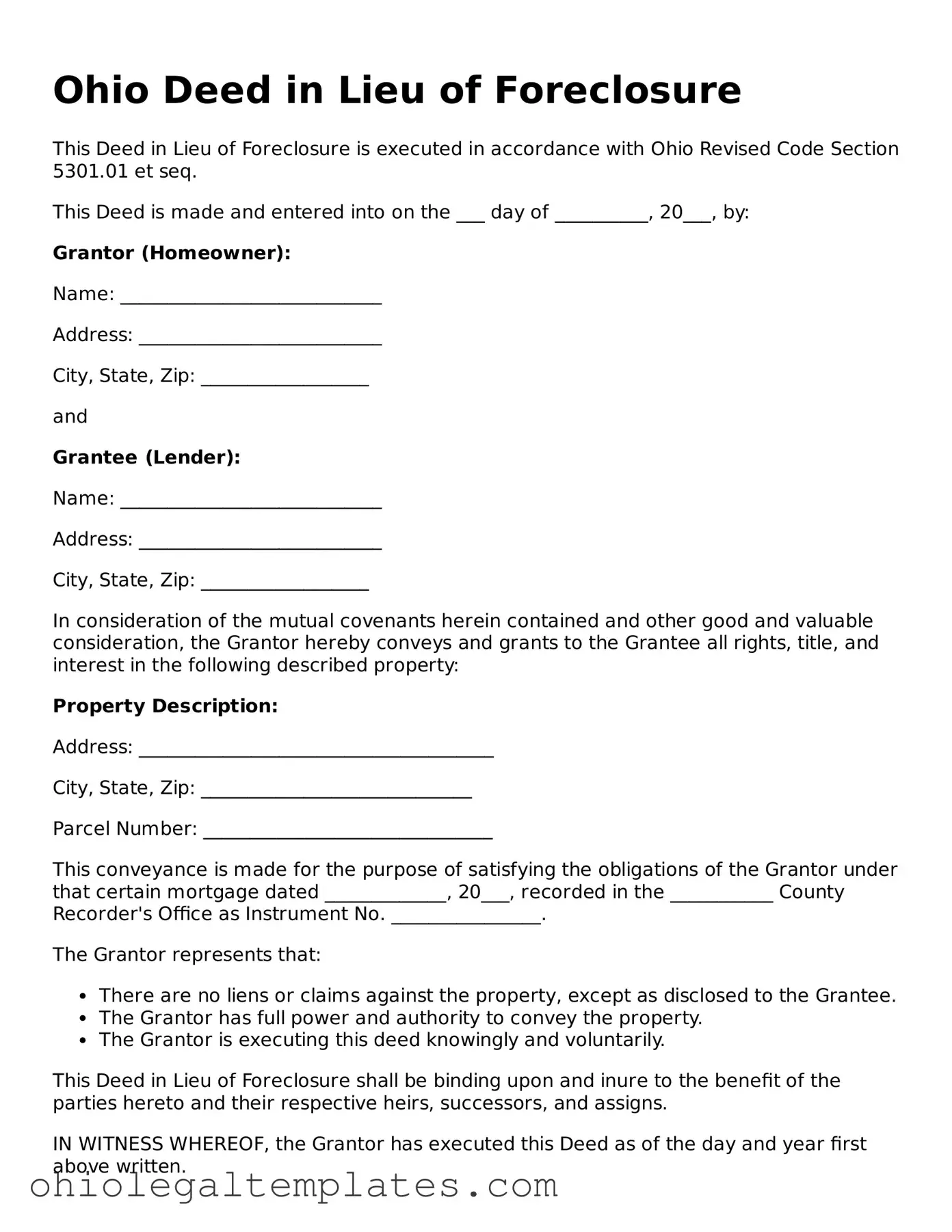 Attorney-Approved Ohio Deed in Lieu of Foreclosure Template