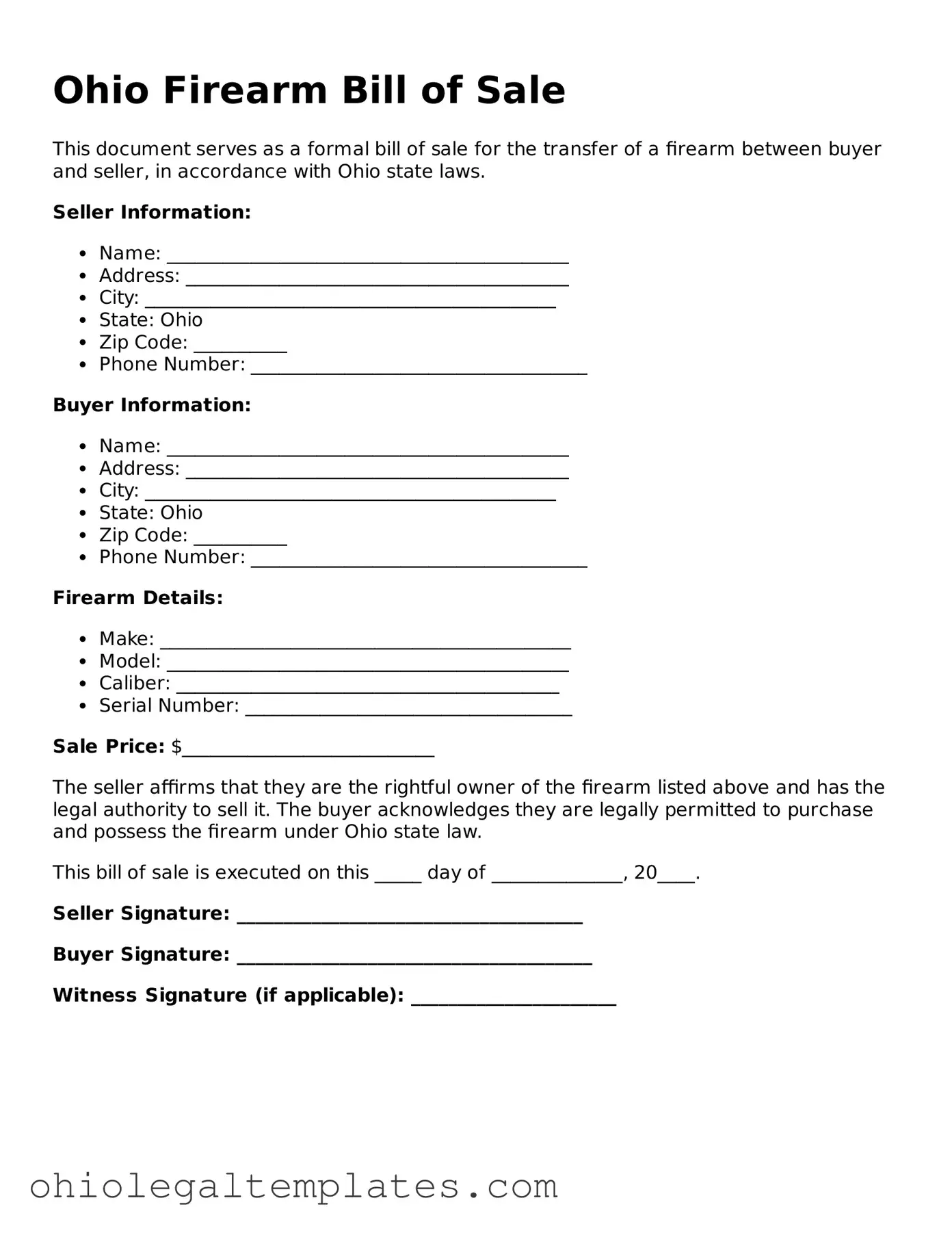 Attorney-Approved Ohio Firearm Bill of Sale Template