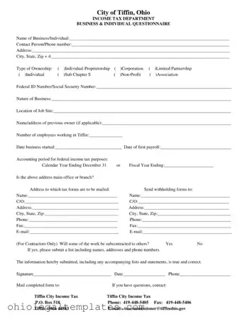 Fill in Your City Of Tiffin Ohio Income Tax Form