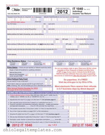 Fill in Your It 1040 Ohio Form