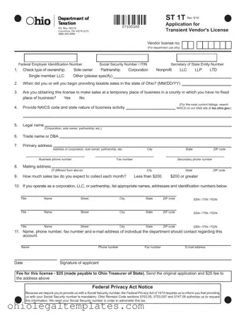 Fill in Your Ohio Application For Vendors License Form