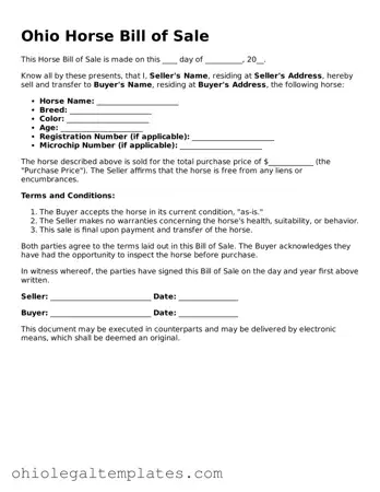 Attorney-Approved Ohio Horse Bill of Sale Template