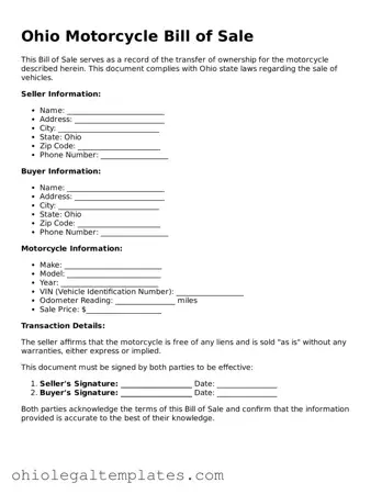 Attorney-Approved Ohio Motorcycle Bill of Sale Template
