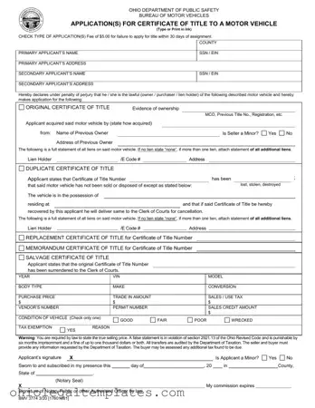 Fill in Your Ohio Bmv Application Form
