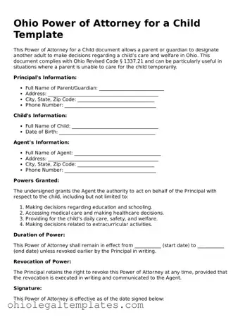 Attorney-Approved Ohio Power of Attorney for a Child Template