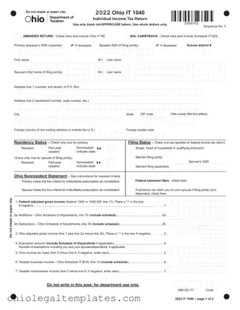 Fill in Your Ohio It 1040Ez Form