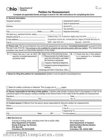 Fill in Your Ohio Petition For Reassessment Form
