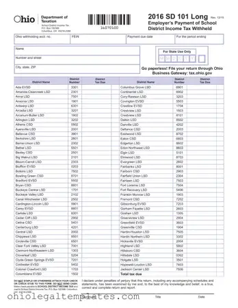 Fill in Your Ohio Sd 101 Form