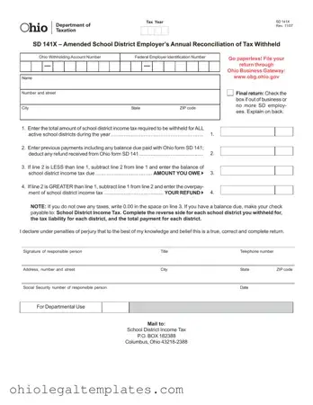 Fill in Your Ohio Sd 141X Form