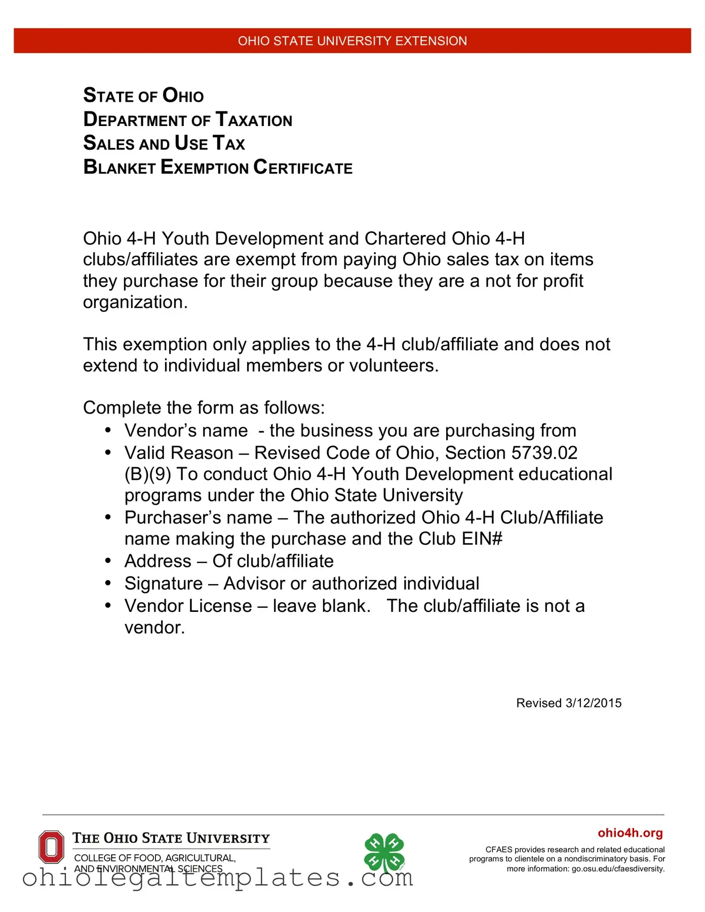 Fill in Your Tax Exempt Ohio Form