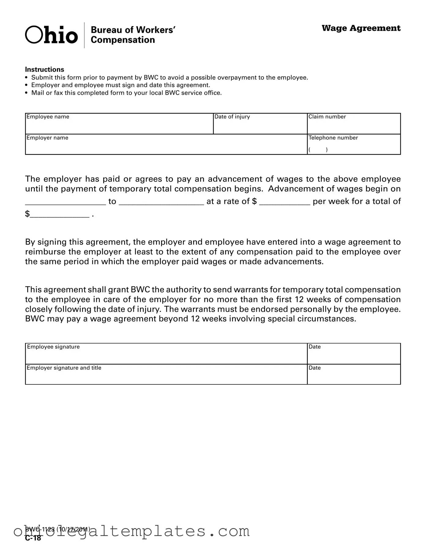 Fill in Your Wage Agreement Ohio Form